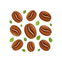 Flat Vector Coffee Beans Set in Various Shapes and Angles, Brown Tones, Isolated on White Background