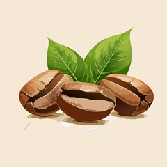 Realistic Vector Illustration of Roasted Coffee Beans with Detailed Shading, Isolated on White