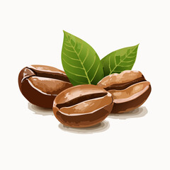Realistic Vector Illustration of Roasted Coffee Beans with Detailed Shading, Isolated on White