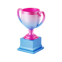 Pink and blue gradient trophy on a blue base.  This trophy symbolizes success and achievement. 