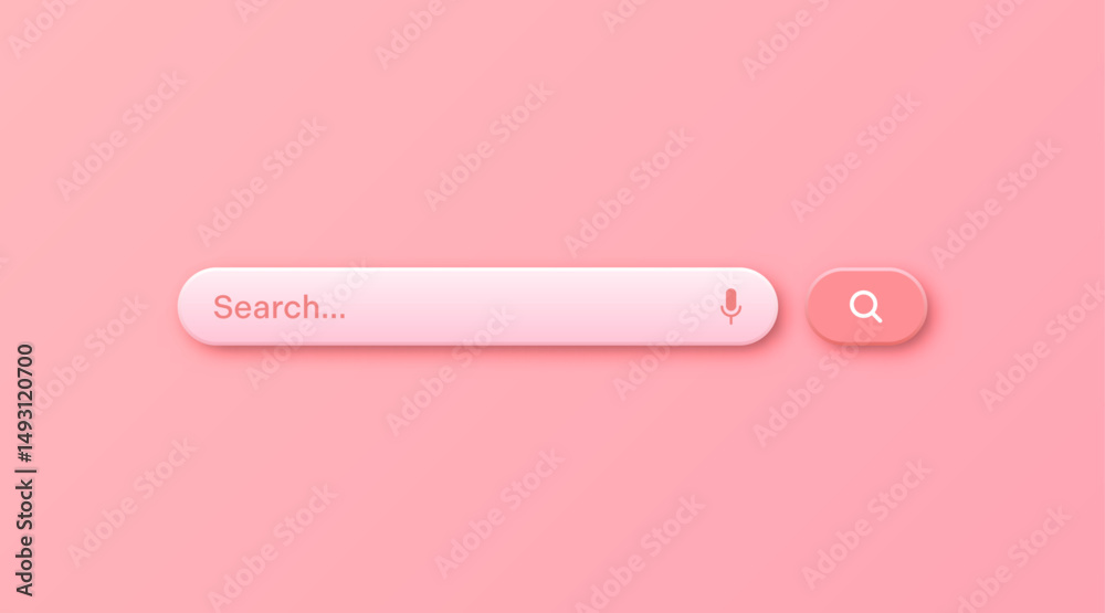 Fototapete Colorful 3d search bar template. Internet browser engine with search box, address bar and text field. UI design, website interface element with web icons and push button. Vector illustration