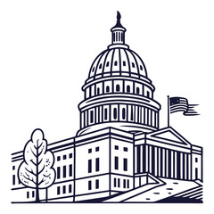 Woman Politician Speaking at Podium in Front of Government Building Illustration