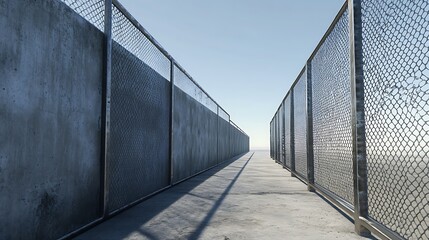 Metal fenced walkway perspective
