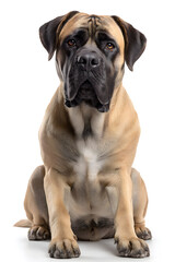 Obraz premium A bullmastiff sits confidently, displaying its gentle expression against a plain background
