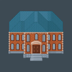 top view palace building in pixel art style with isolated background