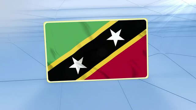 Saint Kitts and Nevis National Flag 3D Render, Realistic Waving Animation on Abstract Blue Geometric Background - Powered by Adobe