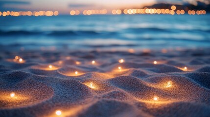 Obraz premium Warm Candlelight on Sandy Beach at Dusk