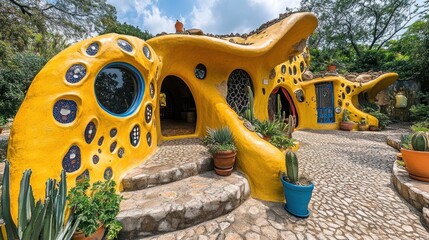Yellow, whimsical, organic house