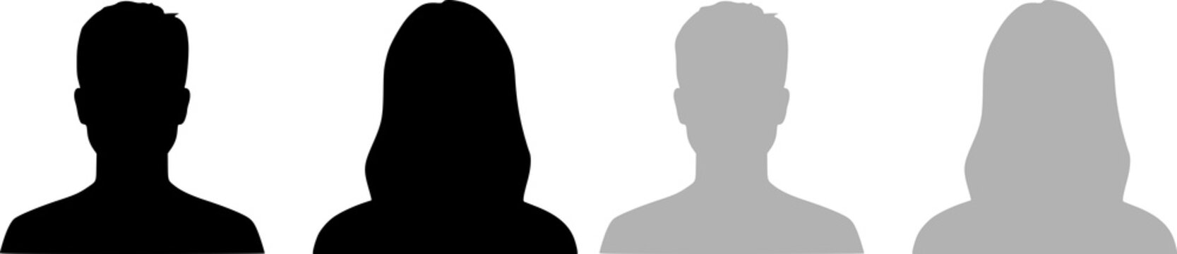 Set of icon avatar profile icon in silhouettes. Profile icon. Avatar icons set. Male and female head silhouettes. Man and woman avatar profile. Male and Female face silhouette icon.
