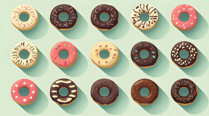 Colorful Variety of Donuts with Unique Toppings and Designs