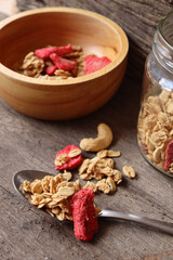Granola and strawberry dried fruits