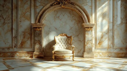 A classic, comfortable chair with a patterned fabric, framed by a smooth, neutral-toned wall 
