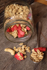 Granola and strawberry dried fruits