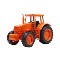 Obraz premium Bright orange tractor isolated on a white background showcasing classic agricultural machinery design