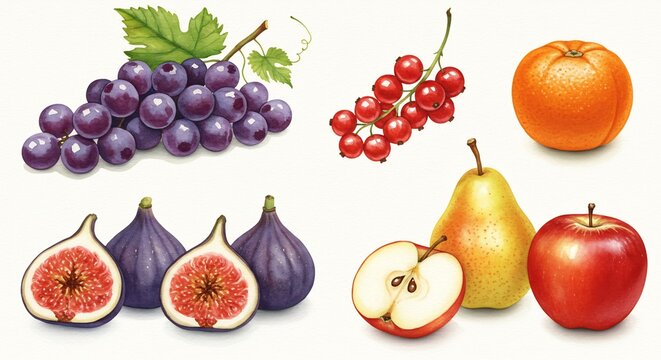 Watercolor Painting of Assorted Fruits