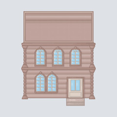 top view two story building in pixel art style with isolated background