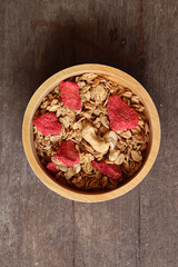 Granola and strawberry dried fruits