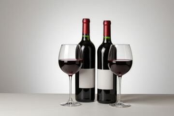 Two bottles of wine and two glasses placed on a table