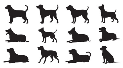 Silhouette Dog Icons Set, Different Poses and Breeds