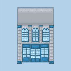 Top view two story building in pixel art style with isolated background
