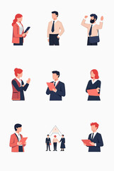 A set of construction worker icons shows people in a business context as vector avatars representing job professions