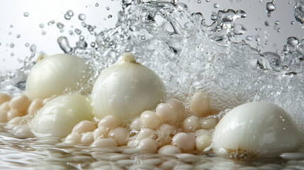 garlic and onion in splash water