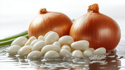 garlic and onion in splash water