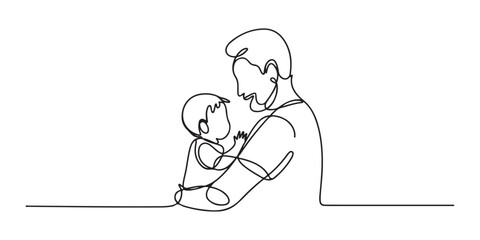 Line Art of Father and Child Embrace, Simple Minimalist Drawing