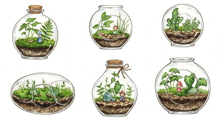 Whimsical Miniature Terrariums in Glass Jars