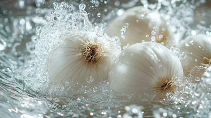 garlic and onion in splash water