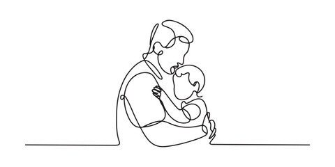 Line Art of Father and Child Embrace, Simple Minimalist Drawing