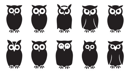 Black Owl Icons Set, Various Poses and Designs