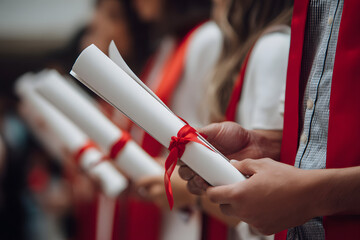 Graduating Students Holding Diplomas