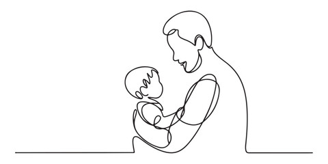 Line Art Illustration of a Father Embracing His Child, Simple and Touching Representation of Love and Family Bond. Ideal for Parenting, Family, and Emotional Connections in Art.