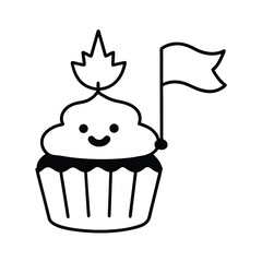 Cute Cartoon Cupcake with Maple Leaf
