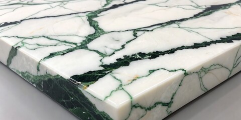 Polished marble sheet, interior wall cladding, natural veined texture, green accent design