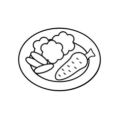 Fresh veggie platter cucumber carrots celery Black line drawing