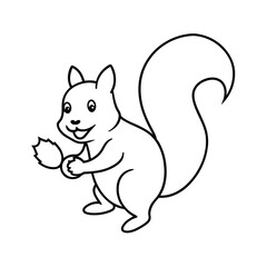 Cute Cartoon Squirrel Holding Nut Outline
