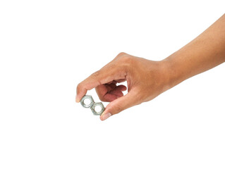 Hand holding screw nuts 