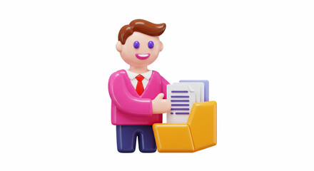 Obraz premium 3D Office Worker Organizing Documents