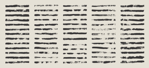 Obraz premium Grunge brush strokes, lines, ink smudges, hand-drawn scribble shapes. Handmade sketchy marks, acrylic stains, charcoal streaks. Paint textures, dry brush effect. Marker underline. Vector illustration