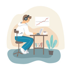 A man works with a laptop. Work from home                               