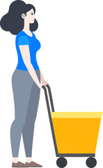 Woman Shopping and Pushing Trolley in Store