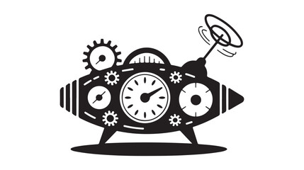 Vintage Steampunk Clock with Gears and Antenna, Combining Clockwork and Modern Technology in a Unique, Intricate Design. Perfect for Representing Time, Mechanics, and Innovation.