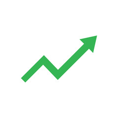 Green zigzag arrow pointing upward on a white background, representing growth, increase, success, or positive trend ideal for business, finance, and economic visual concepts.