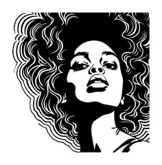afro woman pop art portrait vector in bold engraving style