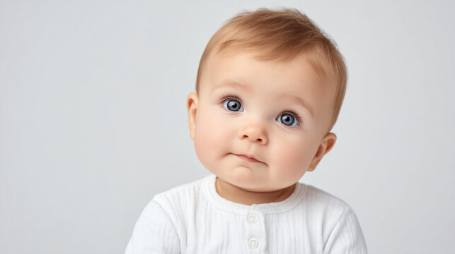 Portrait of a baby with a curious expression