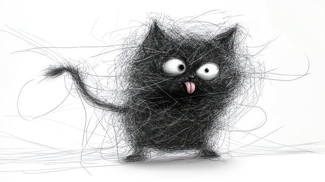 Fuzzy, silly cat illustration