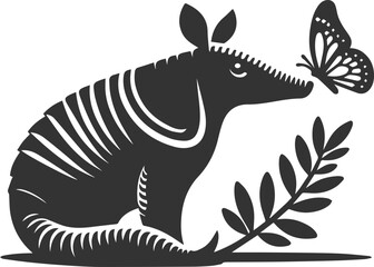 Vector drawing animal silhouette of a armadillo