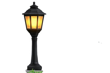 Obraz premium A classic ornate black lamppost glowing warmly guides you home through the night evoking on transparent background
